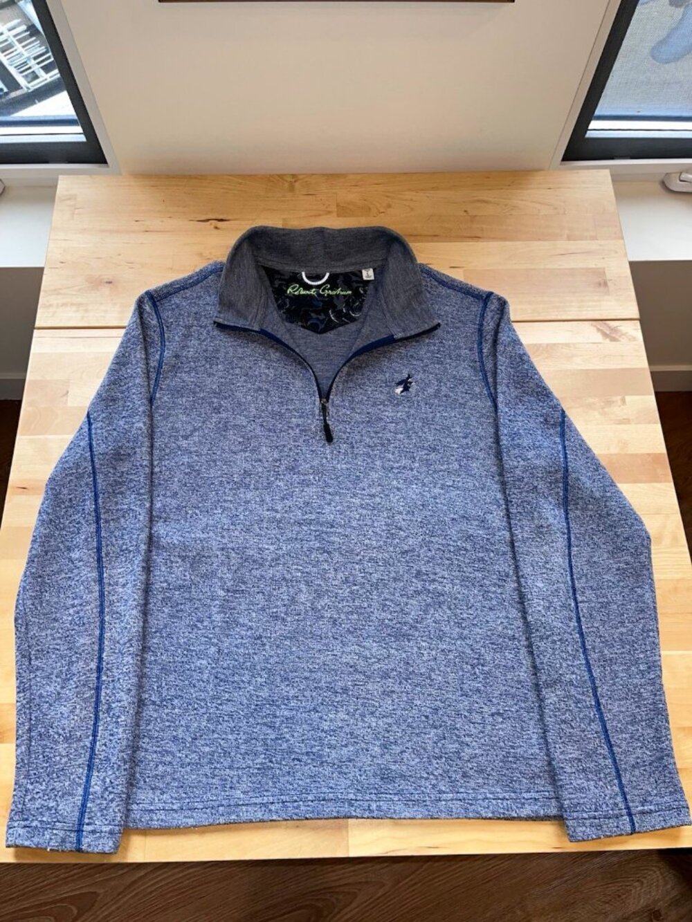 Salem Country Club Robert Graham 1/4 Zip Knit Pullover Blue/Gray Large